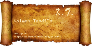 Kolman Tamás névjegykártya